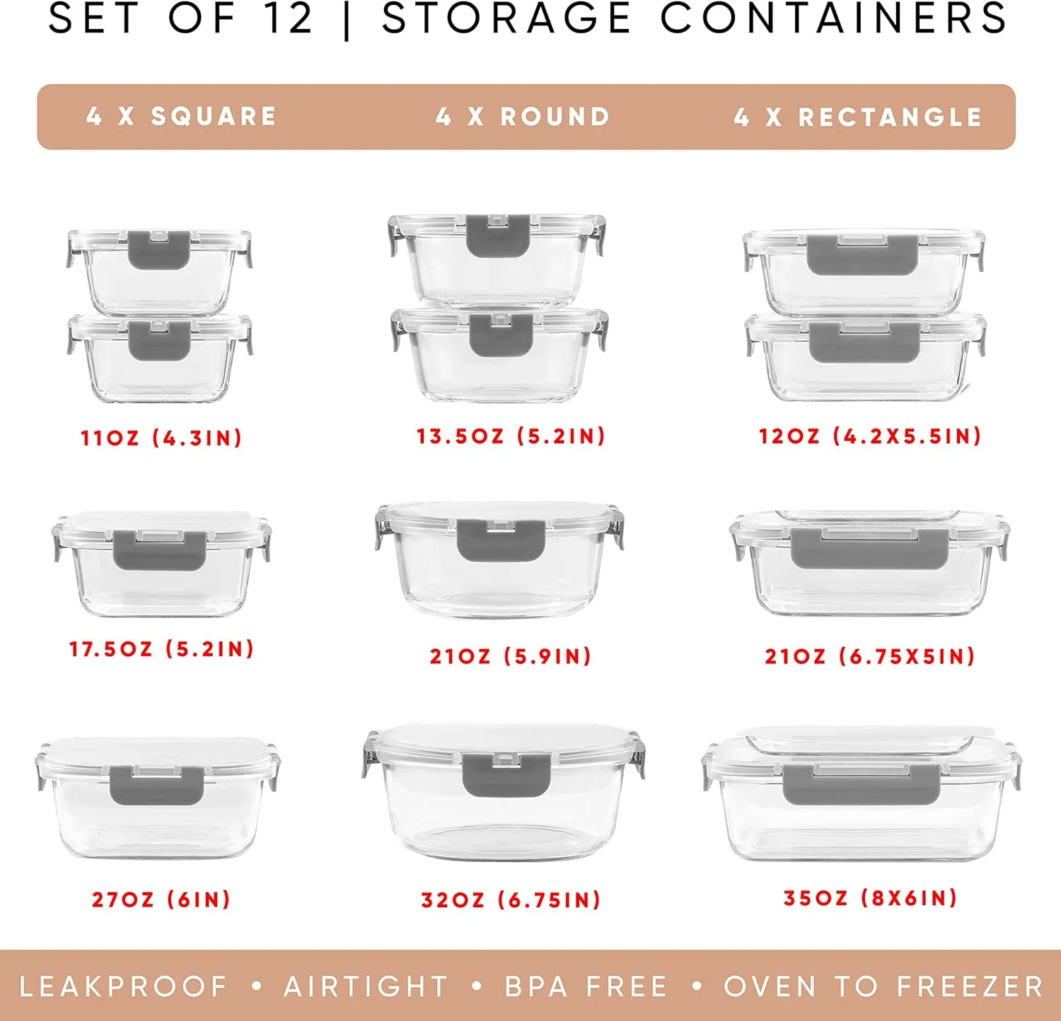 JoyJolt JoyFul 24pc Borosilicate Glass Storage Containers with Lids. 12 Airtight, Freezer Safe Food Storage Containers, Pantry Kitchen Storage Containers, Glass Meal Prep Container for Lunch
