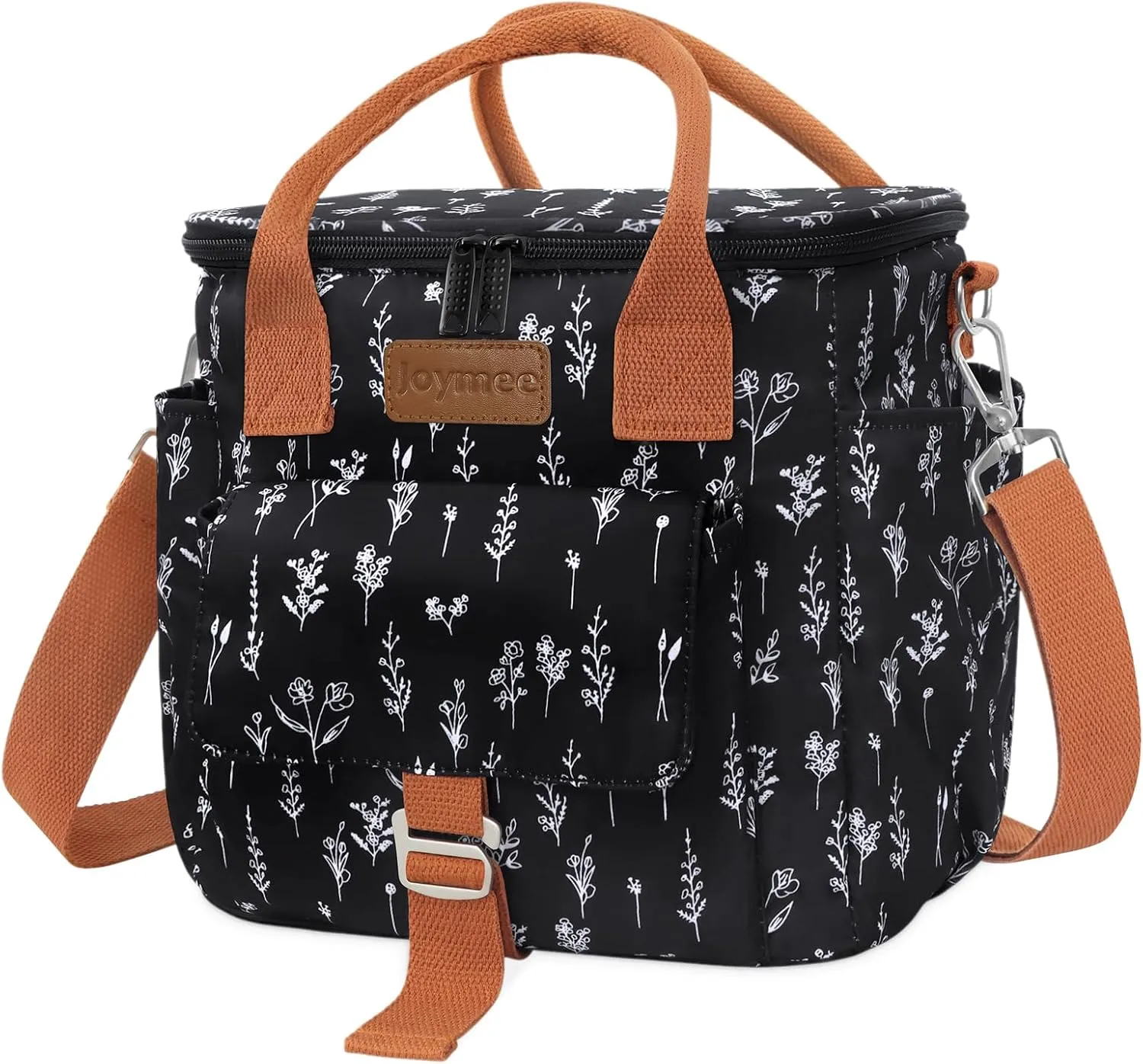 Joymee Large Insulated Lunch Bag for Women Adults, Reusable Waterproof Lunch Box for Work Picnic Camping, Small Lunch Cooler Leakproof Tote with Side Pocket Adjustable Shoulder Strap - White Floral