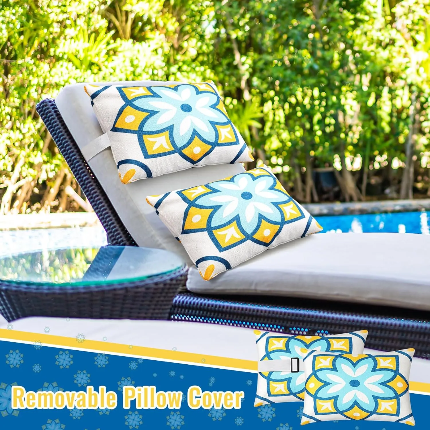 Juexica 2 Pack Outdoor Beach Chair Head Pillow with Strap 16 x 11 Inches Hammock Lumbar Lounge Recliner Resting Pillows for Beach Office Chair(Fresh Flowers)