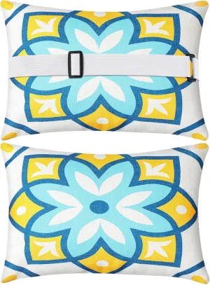 Juexica 2 Pack Outdoor Beach Chair Head Pillow with Strap 16 x 11 Inches Hammock Lumbar Lounge Recliner Resting Pillows for Beach Office Chair(Fresh Flowers)