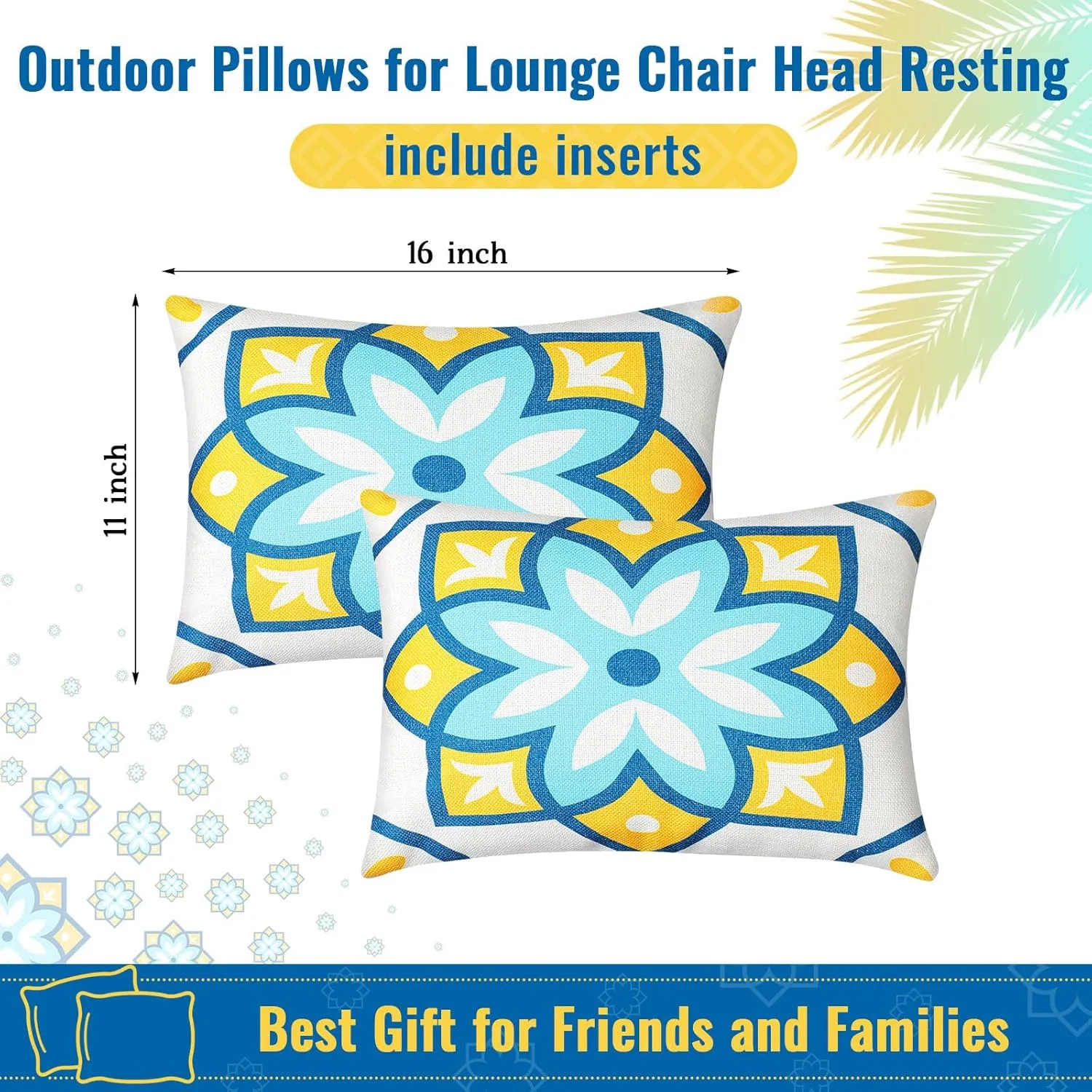 Juexica 2 Pack Outdoor Beach Chair Head Pillow with Strap 16 x 11 Inches Hammock Lumbar Lounge Recliner Resting Pillows for Beach Office Chair(Fresh Flowers)