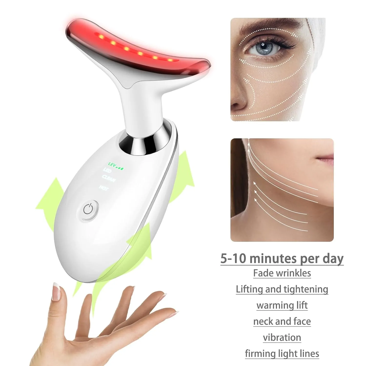 JURP Face Neck Beauty Device, 7 Color Led Face Neck Massager,Multifunctional Facial Skin Care Tool, Ideal for Home Skin Care