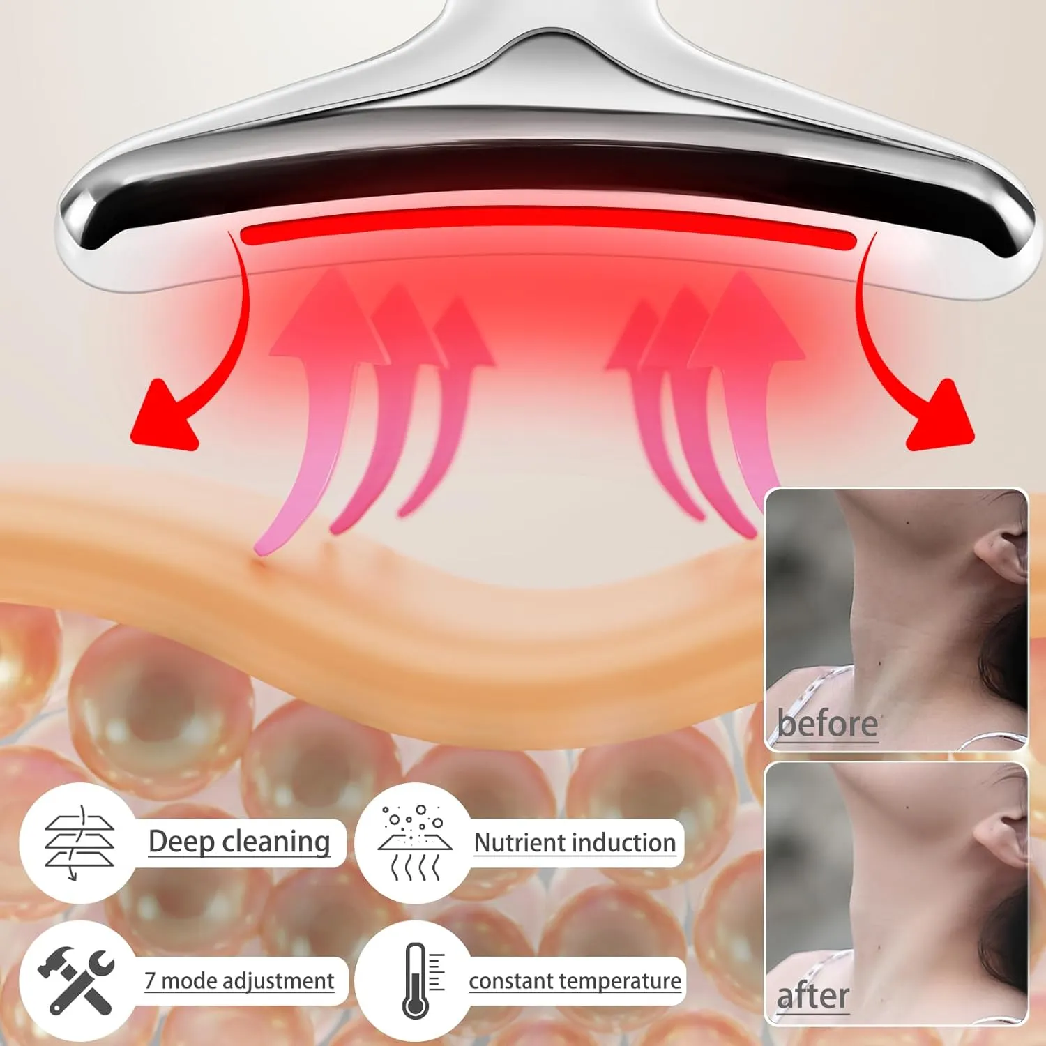 JURP Face Neck Beauty Device, 7 Color Led Face Neck Massager,Multifunctional Facial Skin Care Tool, Ideal for Home Skin Care