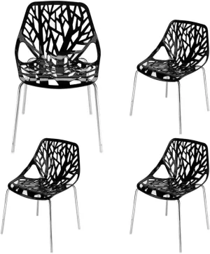 Karl home Modern Black Dining Chairs Set of 4, Stackable Plastic Chair for Dining Room, Living Room, Waiting Room,4 Chrome Metal Legs, 350lbs Capacity,21.3”L x 21.3”W x 33.5" H