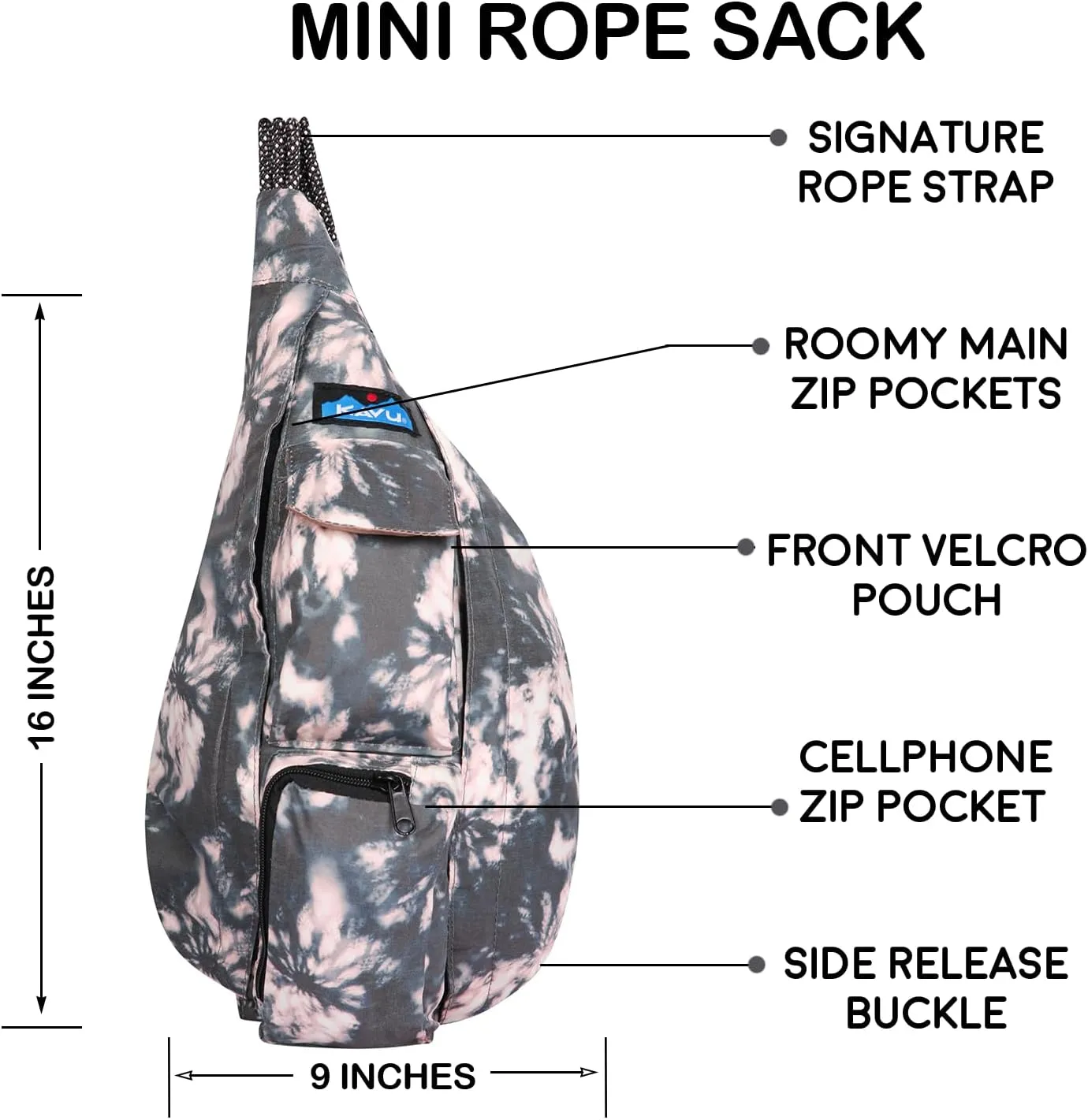 KAVU Mini Rope Sack Sling Crossbody Backpack - High Rise Tie Dye