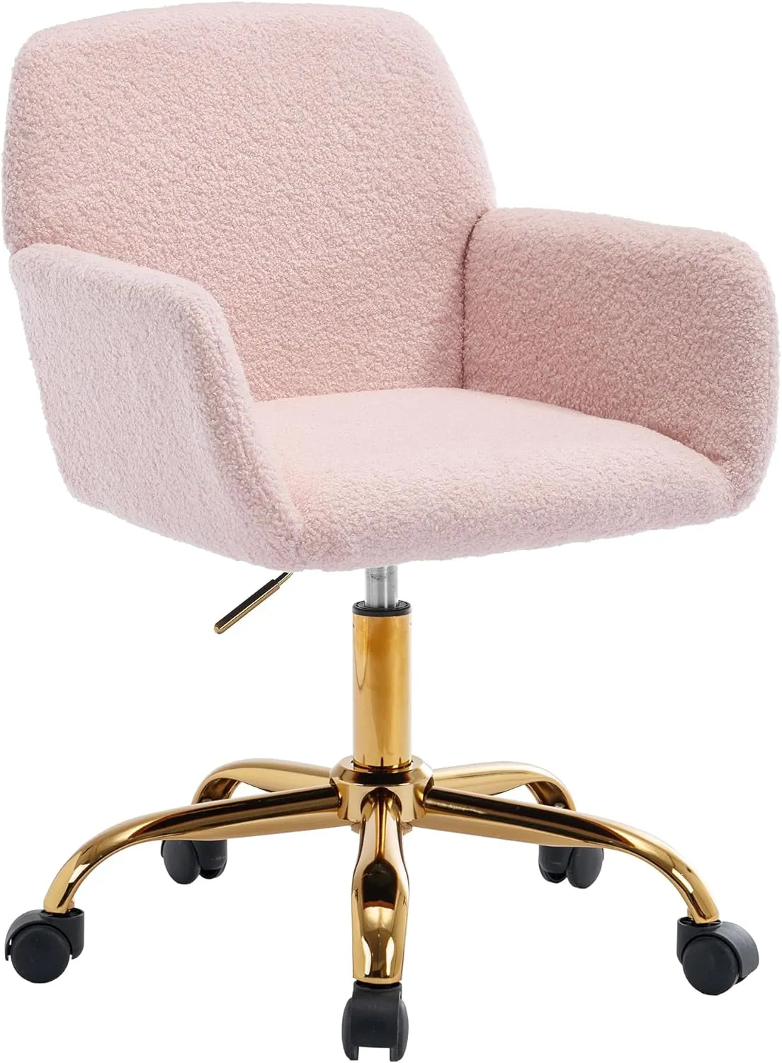 KCC Faux Fur Vanity Makeup Desk Chair, Comfy Fluffy Swivel Modern Leisure Armchair with Wheels, Upholstered Fuzzy Height Adjustable for Teens Women Girls Elegant Home Office, Pink