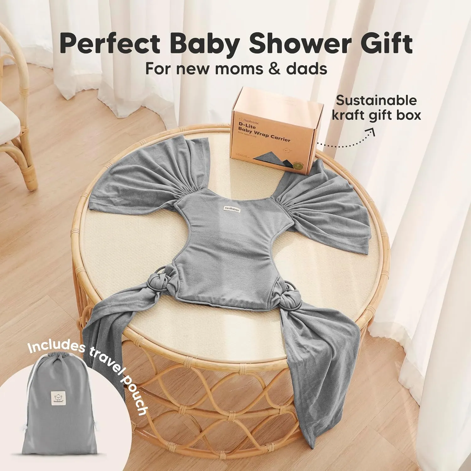 KeaBabies Baby Wrap Carrier Ring Sling - Easy to Wear, Adjustable D-Lite Baby Carrier Newborn to Toddler, Infant Carrying Shirt, Hands Free Bonding, Breathable Fabric Wearing Wrap (Powder Blue)