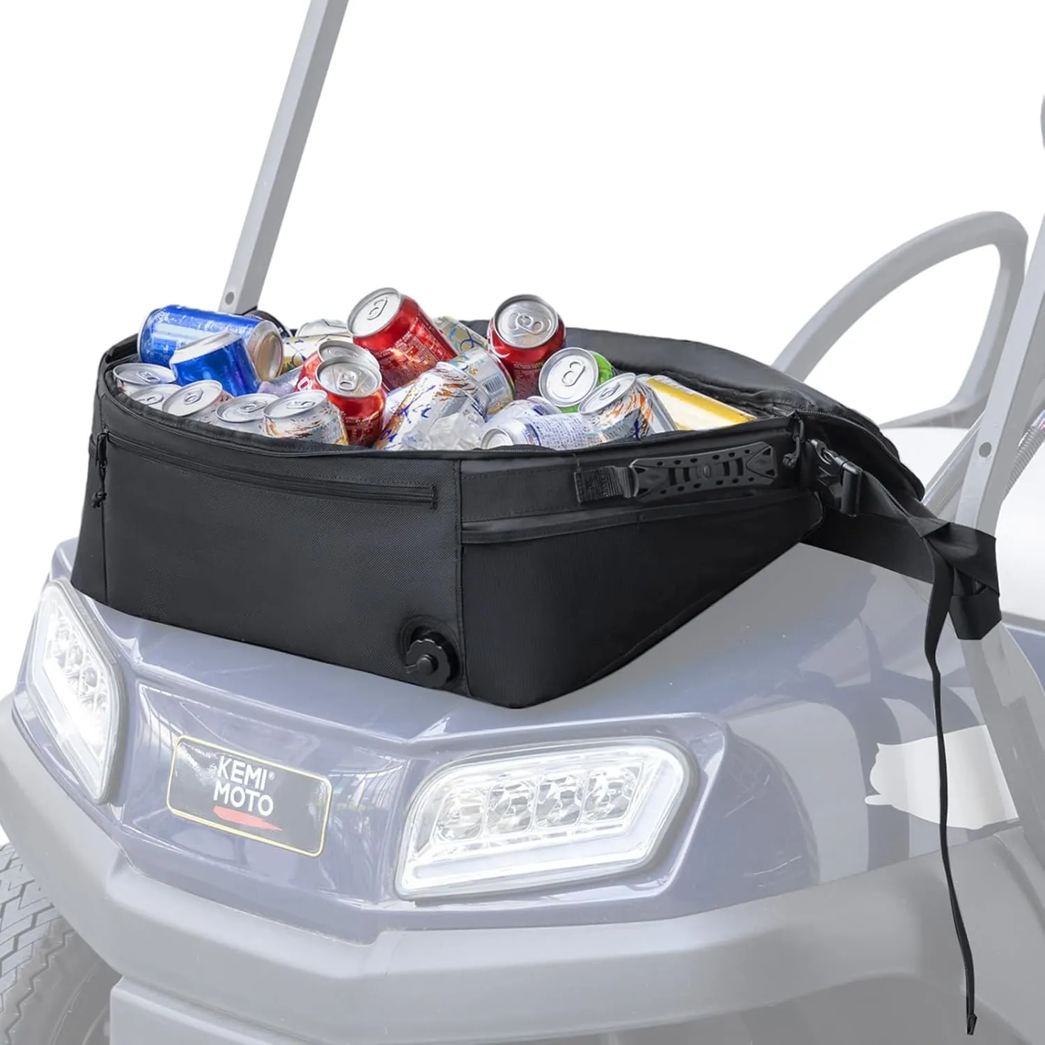 KEMIMOTO Golf Cart Cooler Bag, Fits 30 11oz Cans, Insulated with Drain Plug, Reflective Finish, Handy Pockets, Golf Cart Accessories Gifts for Golfers Men, Compatible with EZGO Club Car