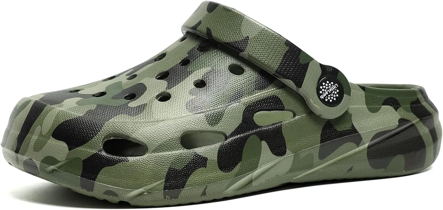 Kids Classic Camo Garden Clogs for Boys Girls Lightweight Adjustable Water Sandals with Non-Slip Sole, Quick-Dry Design for Little and Big Kid