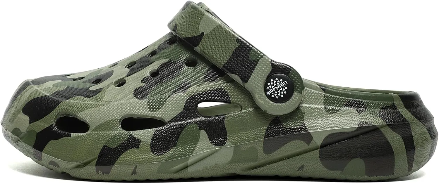 Kids Classic Camo Garden Clogs for Boys Girls Lightweight Adjustable Water Sandals with Non-Slip Sole, Quick-Dry Design for Little and Big Kid