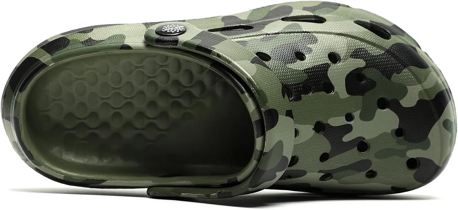 Kids Classic Camo Garden Clogs for Boys Girls Lightweight Adjustable Water Sandals with Non-Slip Sole, Quick-Dry Design for Little and Big Kid