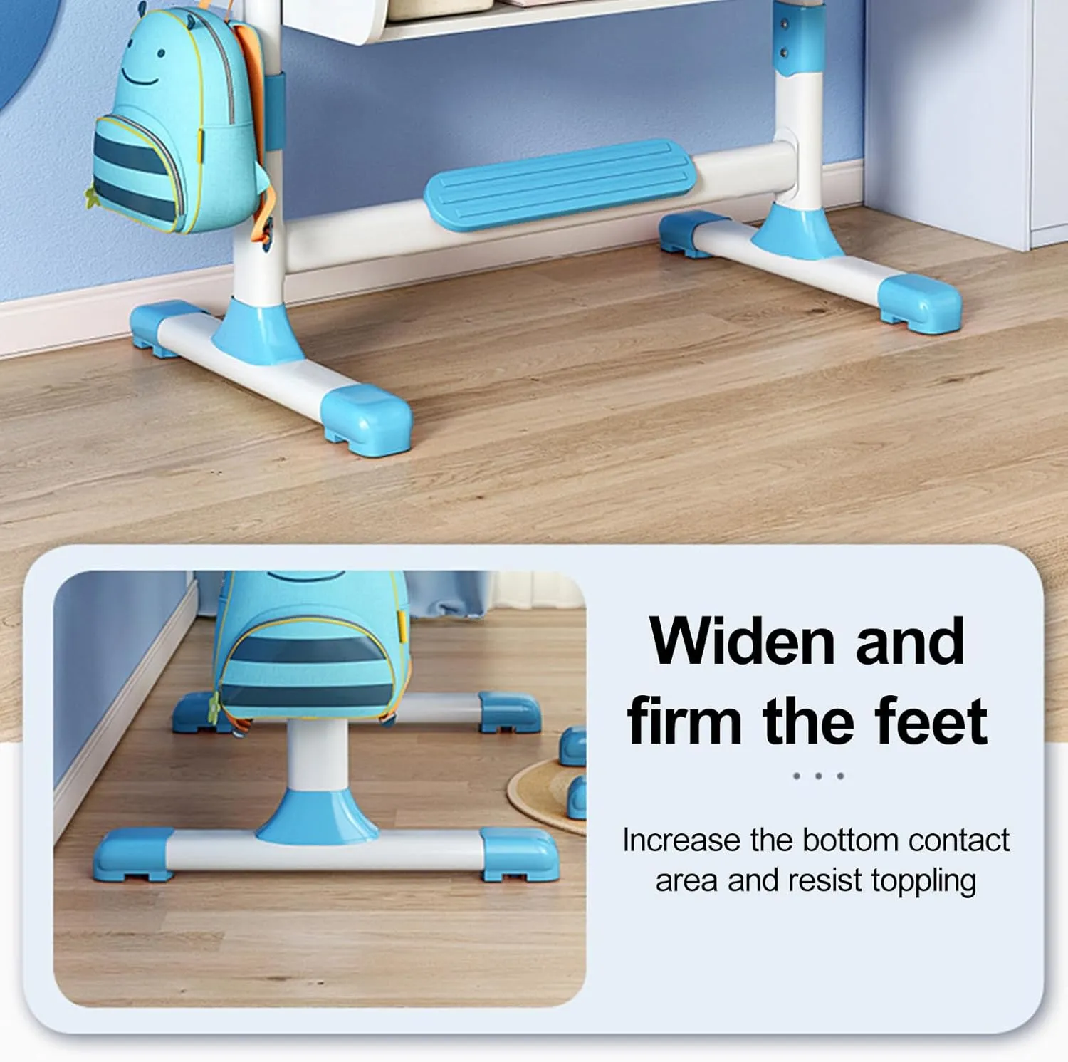 Kids Desk and Chair Set, Height Adjustable Astronaut Pattern Children School Desk with Shelf & Large Drawers, Kids Writing Study Table for Boys Girls 3  (Blue)