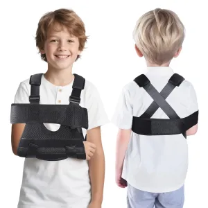 Kids Upper Extremity Sling, Breathable & Comfort Arm Sling Shoulder Immobilizer，Adjustable Arm Sling for Elbow Injury (black-XS)