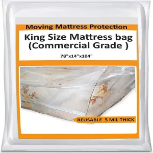 King Mattress Bag Cover for Moving Storage - Plastic Protector 5 Mil Thick Supply -Fits California King and Queen as Well