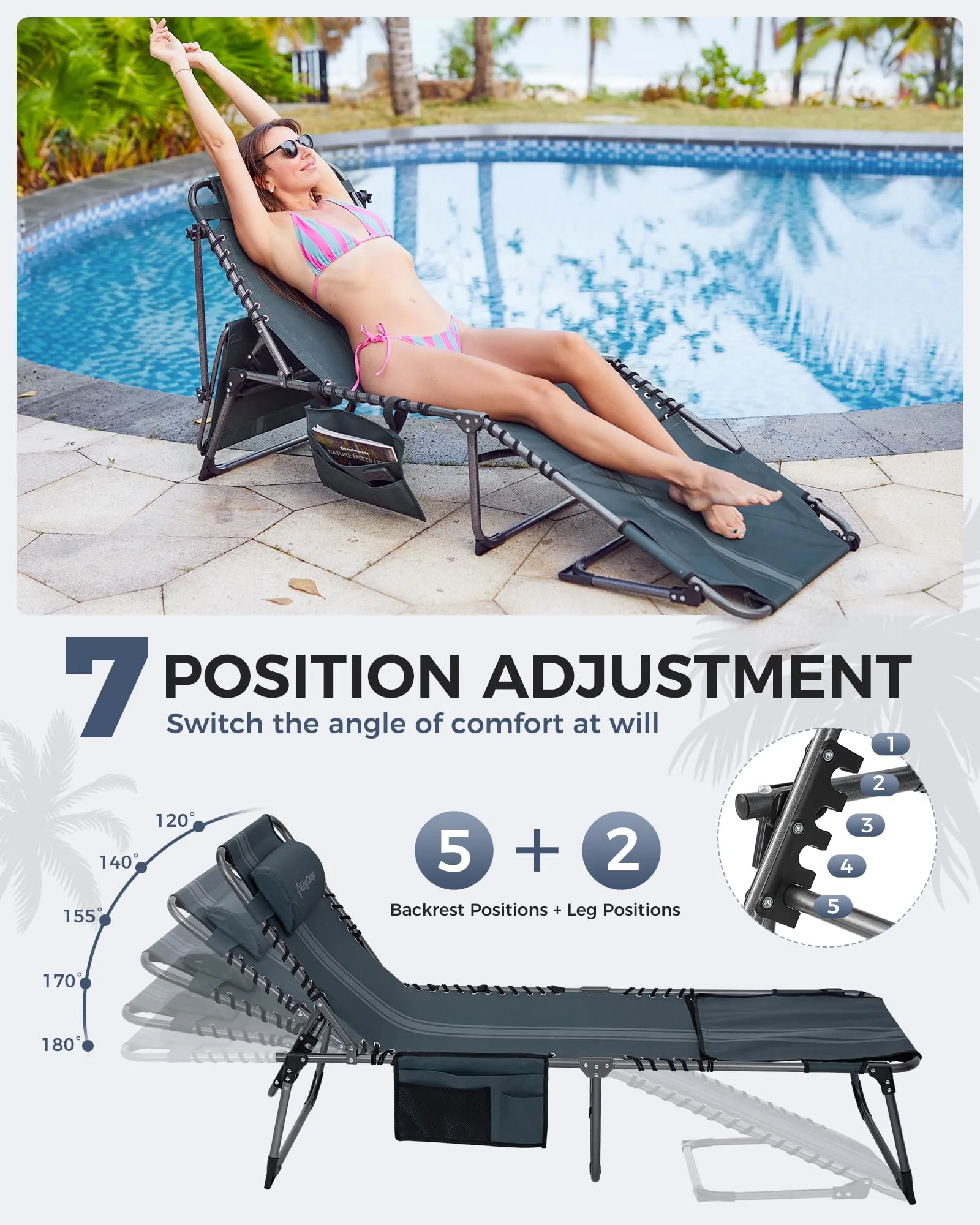 KingCamp MAGNOLIA B10 PLUS Backpack Chaise Lounge with Adjustable Canopy and Face Hole