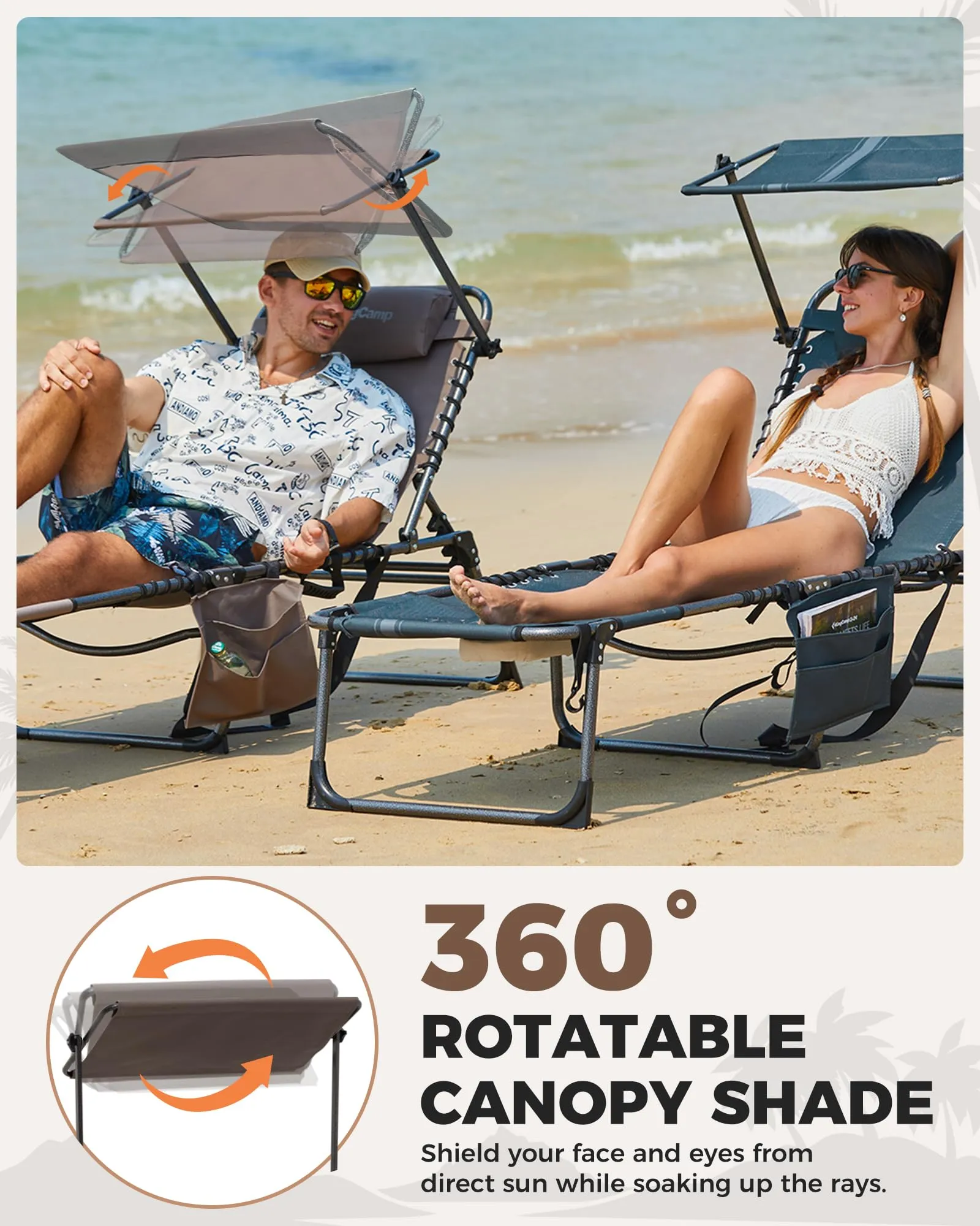 KingCamp MAGNOLIA B10 PLUS Backpack Chaise Lounge with Adjustable Canopy and Face Hole