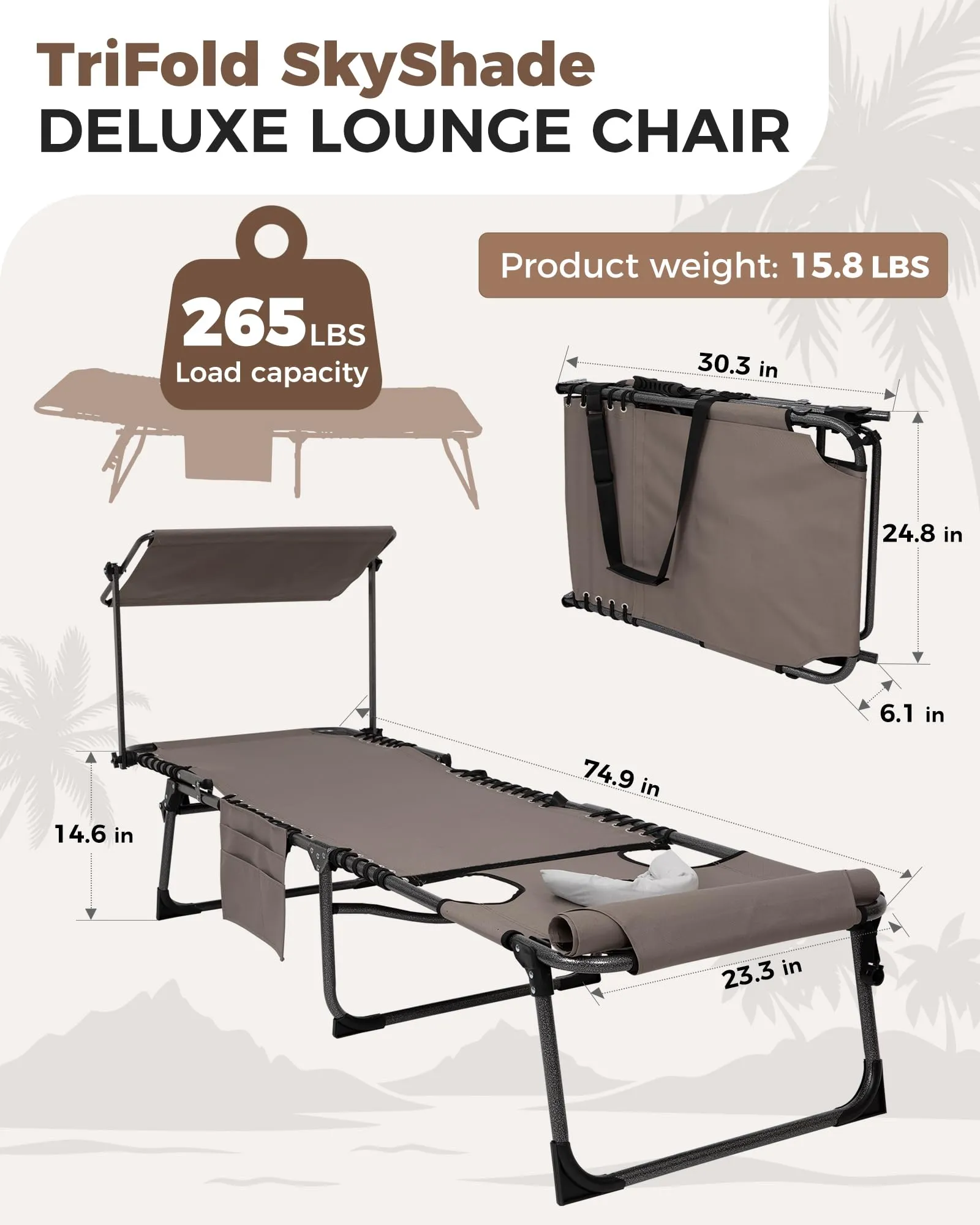 KingCamp MAGNOLIA B10 PLUS Backpack Chaise Lounge with Adjustable Canopy and Face Hole