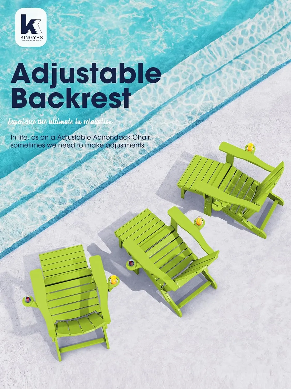 KINGYES Folding Adjustable Adirondack Chair with Ottoman, Apple