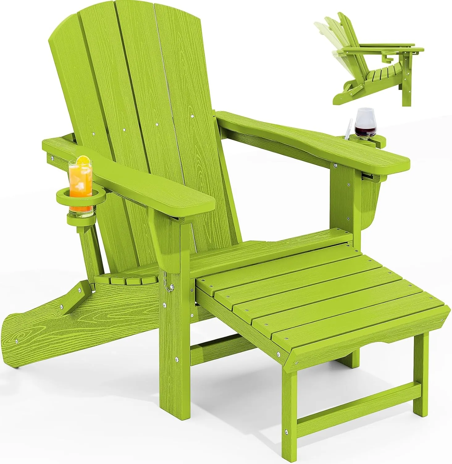 KINGYES Folding Adjustable Adirondack Chair with Ottoman, Apple