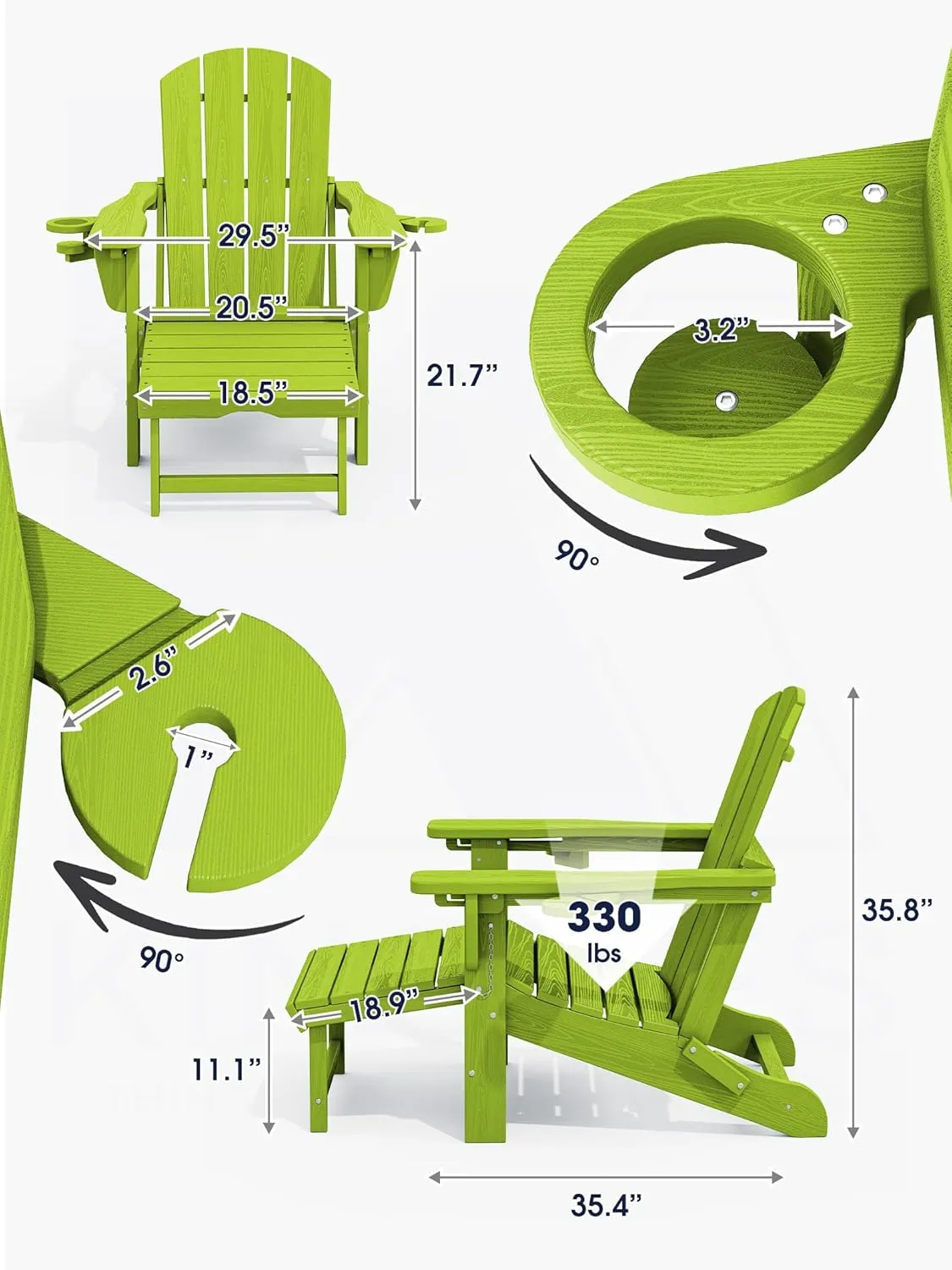 KINGYES Folding Adjustable Adirondack Chair with Ottoman, Apple