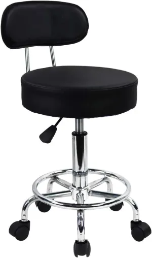 KKTONER PU Leather Rolling Stool Mid-Back with Footrest Height Adjustable Office Computer Home Drafting Swivel Task Chair with Wheels (Black)