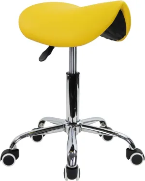 KKTONER Rolling Saddle Stool PU Leather Swivel Adjustable Rolling Stool with Wheels Salon Chair (Yellow)