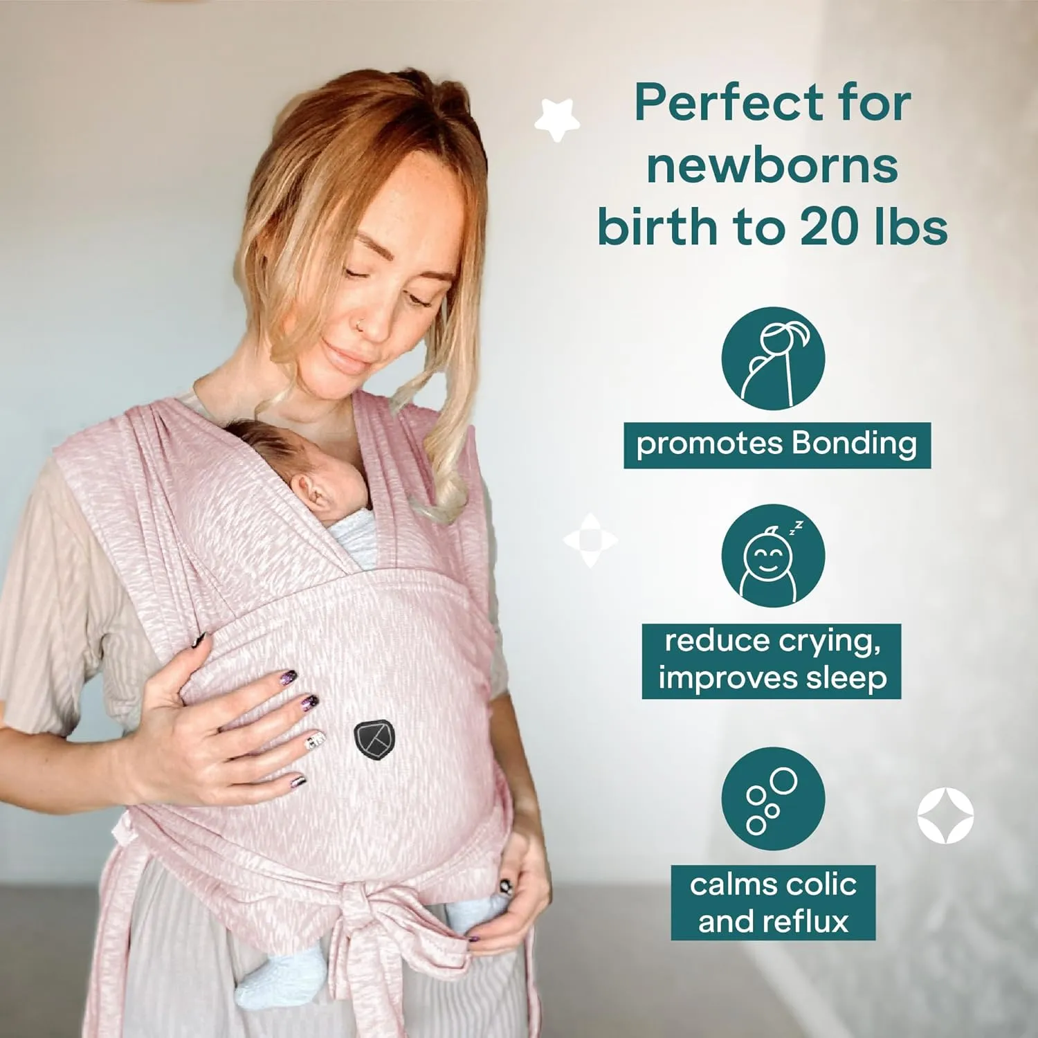 Koala Babycare Baby Carrier Wrap, Adjustable and Easyt-to-Wear As a T-Shirt - Baby Wearing Wrap One Size Fits All - Unisex Infant Wrap Carrier Up to 22lbs