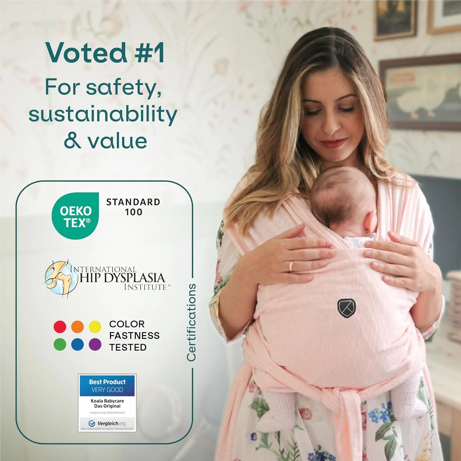 Koala Babycare Baby Carrier Wrap, Adjustable and Easyt-to-Wear As a T-Shirt - Baby Wearing Wrap One Size Fits All - Unisex Infant Wrap Carrier Up to 22lbs