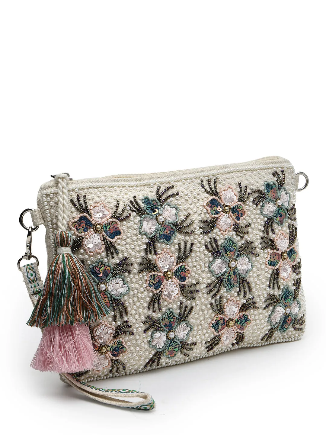 Kooky Floral Embellished Handloom Cotton Canvas Sling Bag