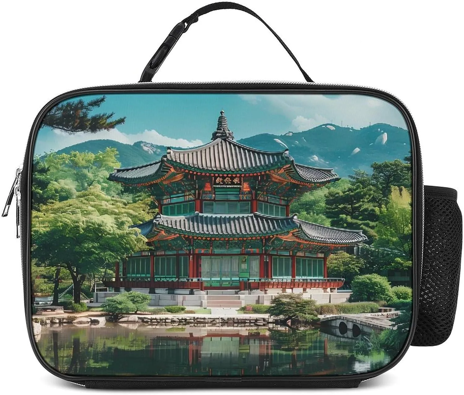 Korean Architecture Palace of Koreas Lunch Bag Insulated Lunch Box Container Reusable Lunch Tote Bag for Office Work 27x21x9cm