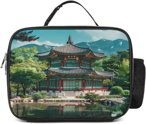 Korean Architecture Palace of Koreas Lunch Bag Insulated Lunch Box Container Reusable Lunch Tote Bag for Office Work 27x21x9cm
