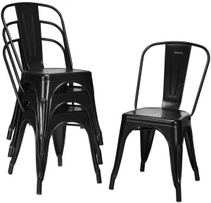KPJQ Set of 4 Tolix Style Dining Side Chair Stackable Bistro Cafe w/Backrest Black KHN Dining Chairs Kitchen & Dining Room Chairs Dining Room Chairs Kitchen Chairs Dining Chair