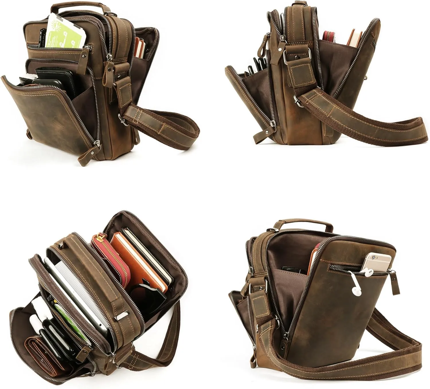KPYWZER Genuine Leather Shoulder Bag Small Men Messenger Pack Handbag Sling Crossbody Bag Man Purse for Business