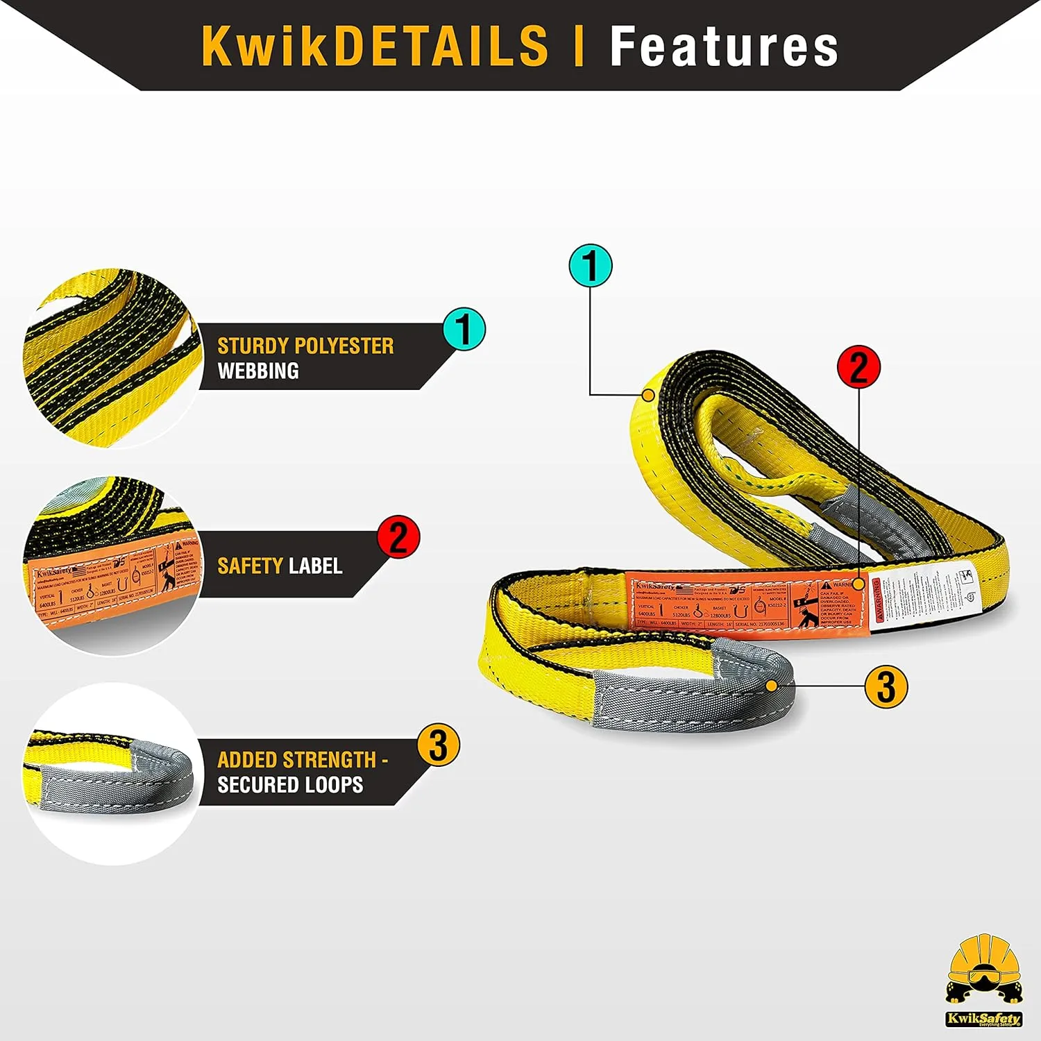 KwikSafety - Charlotte, NC - Mighty Sumo 2”x 8’ Poly Web Sling Lifting Strap Construction ASME OSHA / 6400lbs Vertical 5100lbs Choker 12800lbs Basket/Rigging Moving Towing Hoisting Gear