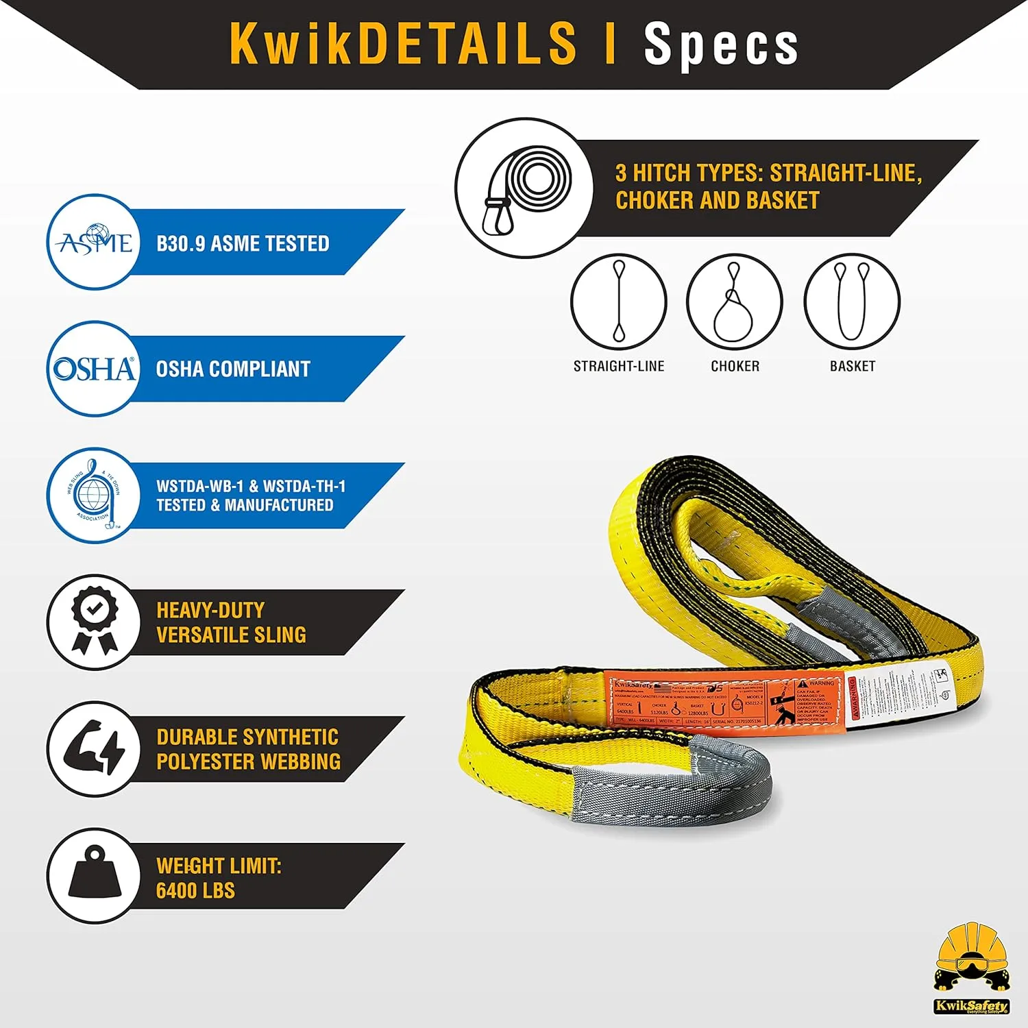 KwikSafety - Charlotte, NC - Mighty Sumo 2”x 8’ Poly Web Sling Lifting Strap Construction ASME OSHA / 6400lbs Vertical 5100lbs Choker 12800lbs Basket/Rigging Moving Towing Hoisting Gear