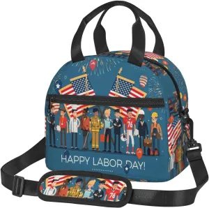 Labor Day flag Lunch Bag Hand Tote Crossbody Insulated Lunch Bag Large Portable Lunch Box