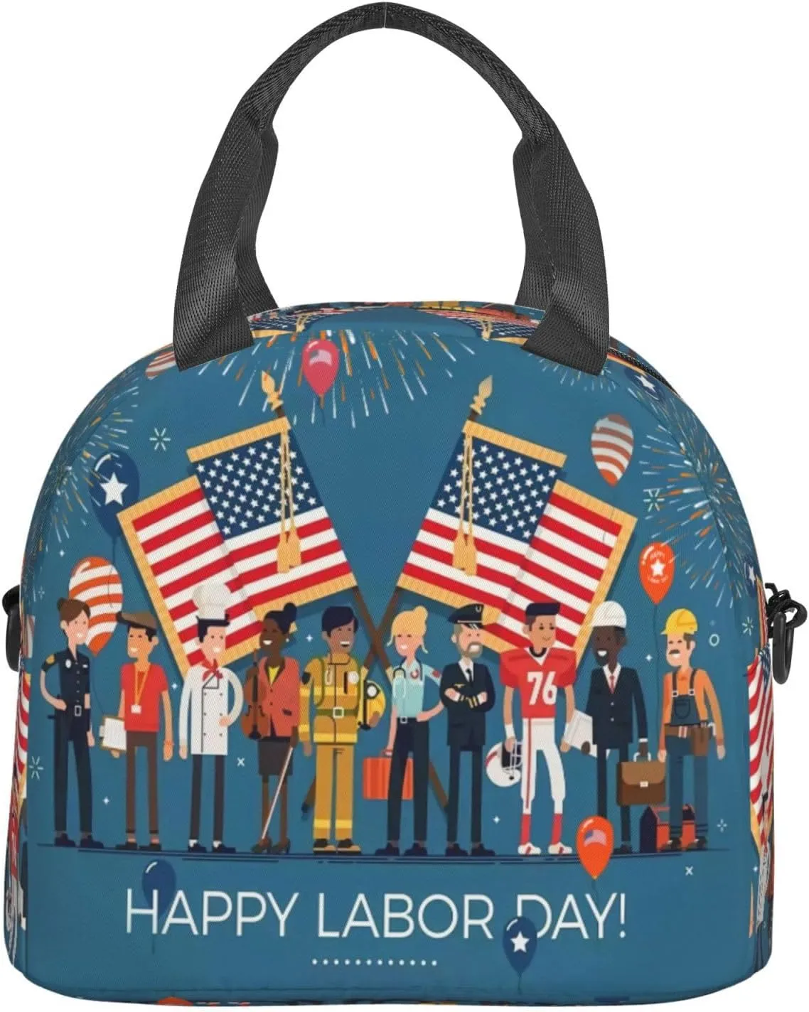 Labor Day flag Lunch Bag Hand Tote Crossbody Insulated Lunch Bag Large Portable Lunch Box