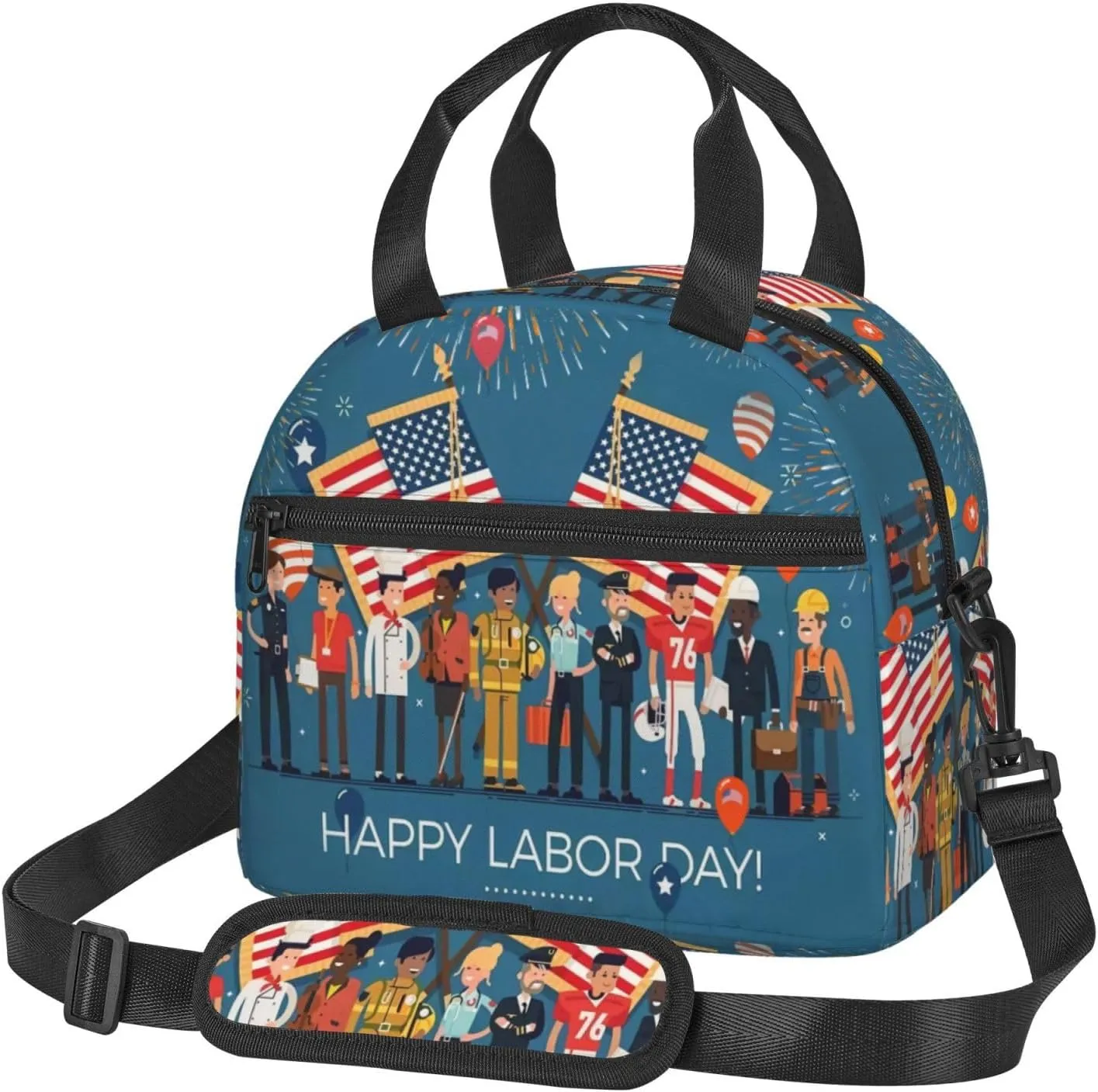 Labor Day flag Lunch Bag Hand Tote Crossbody Insulated Lunch Bag Large Portable Lunch Box