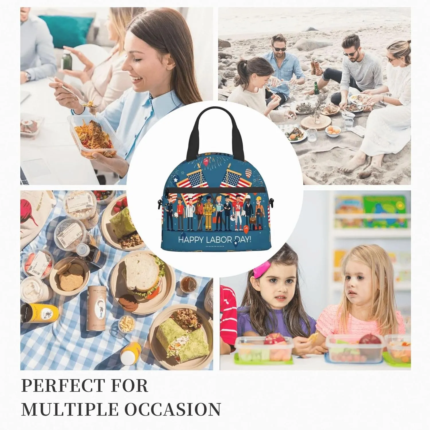 Labor Day flag Lunch Bag Hand Tote Crossbody Insulated Lunch Bag Large Portable Lunch Box