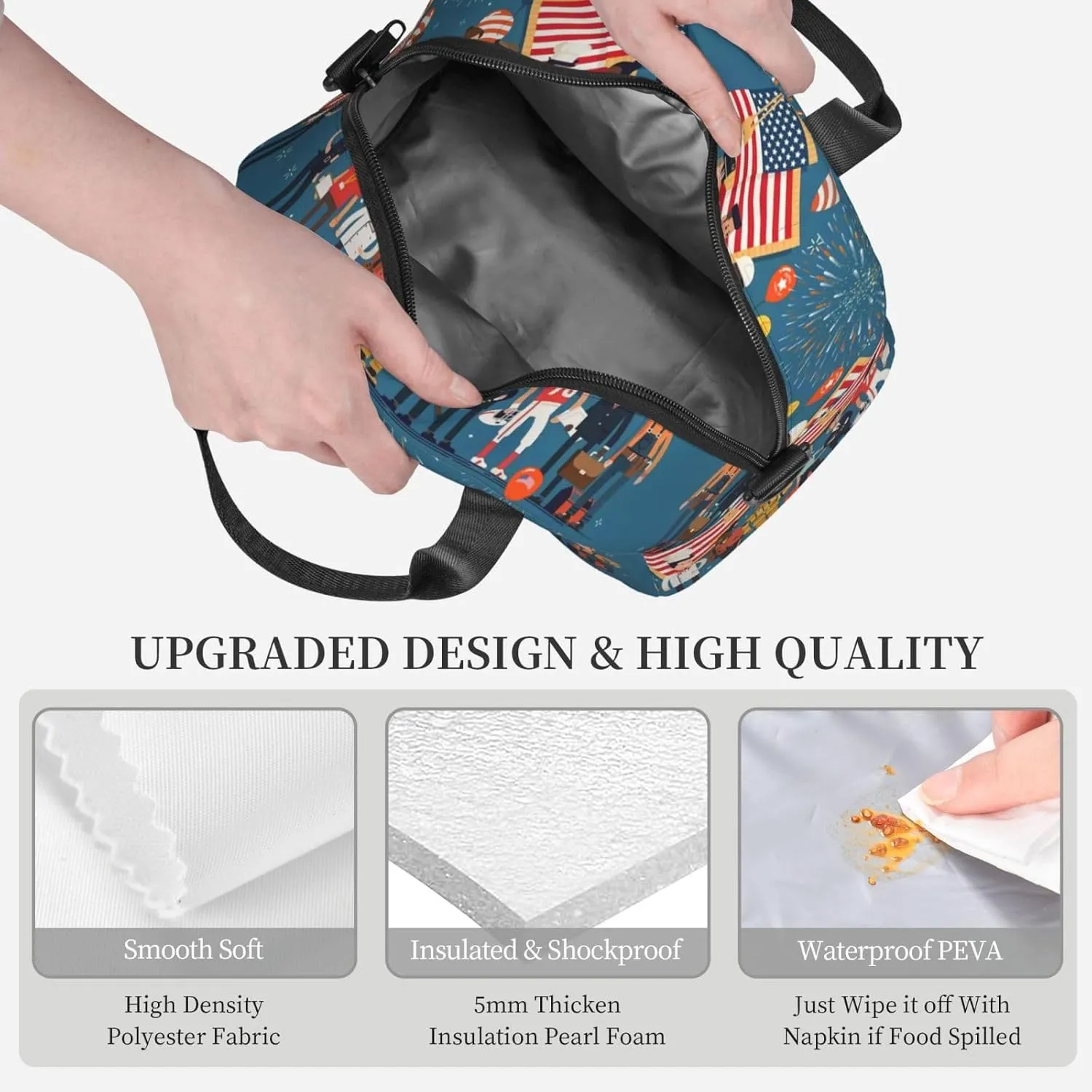 Labor Day flag Lunch Bag Hand Tote Crossbody Insulated Lunch Bag Large Portable Lunch Box