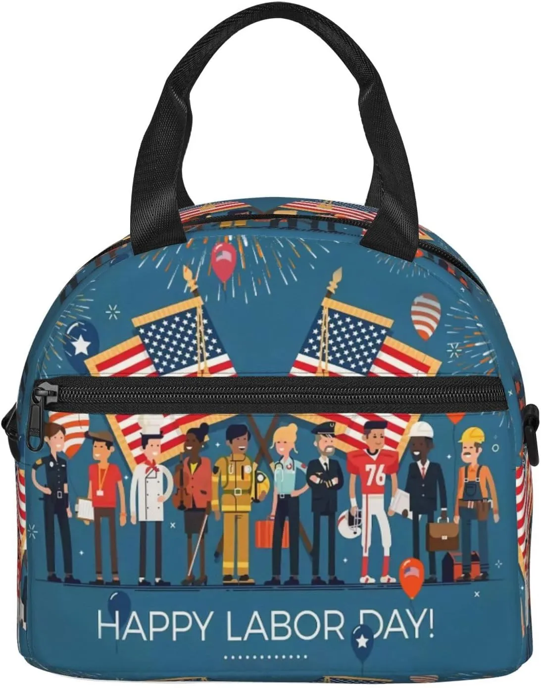 Labor Day flag Lunch Bag Hand Tote Crossbody Insulated Lunch Bag Large Portable Lunch Box