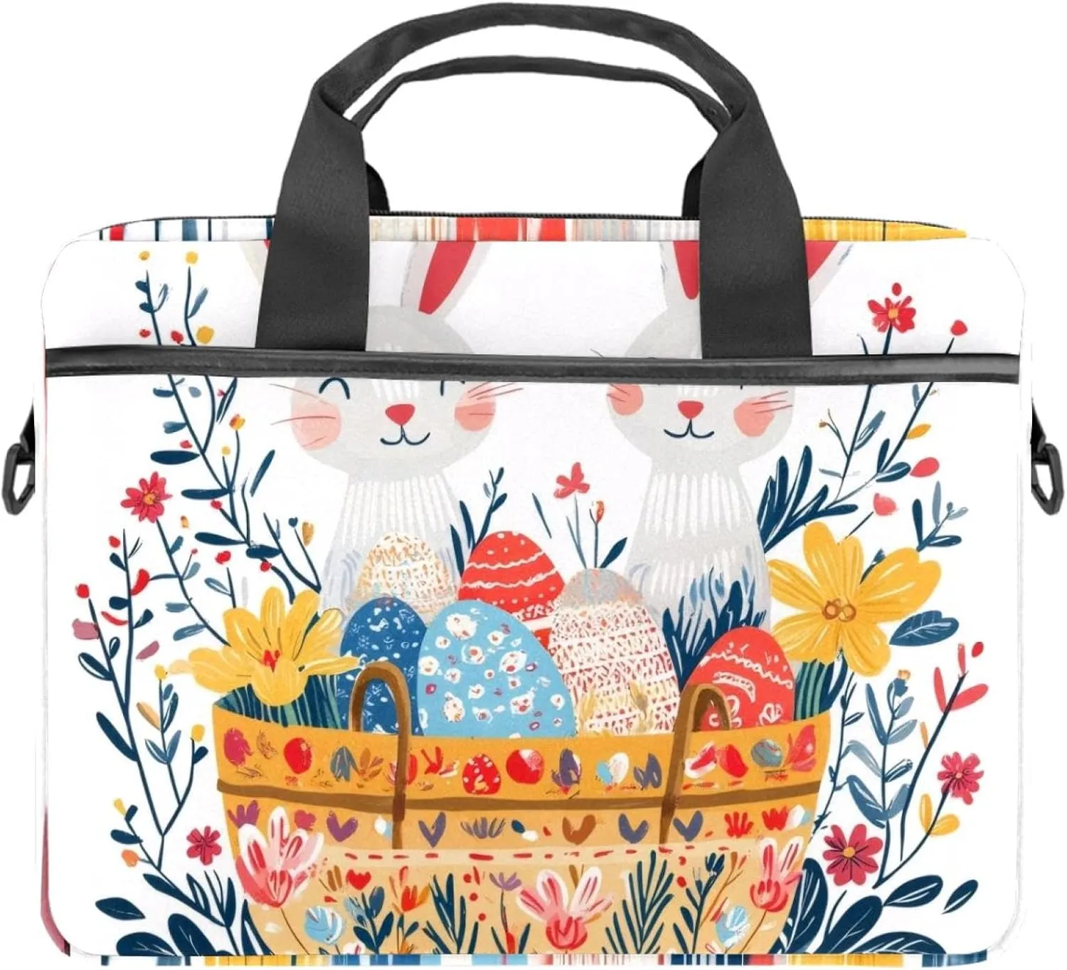 Laptop Bag Messenger Sleeve Easter Bunnies Easter Eggs Flowers and a Basket Portable Tote Laptop Case Work Business Bag