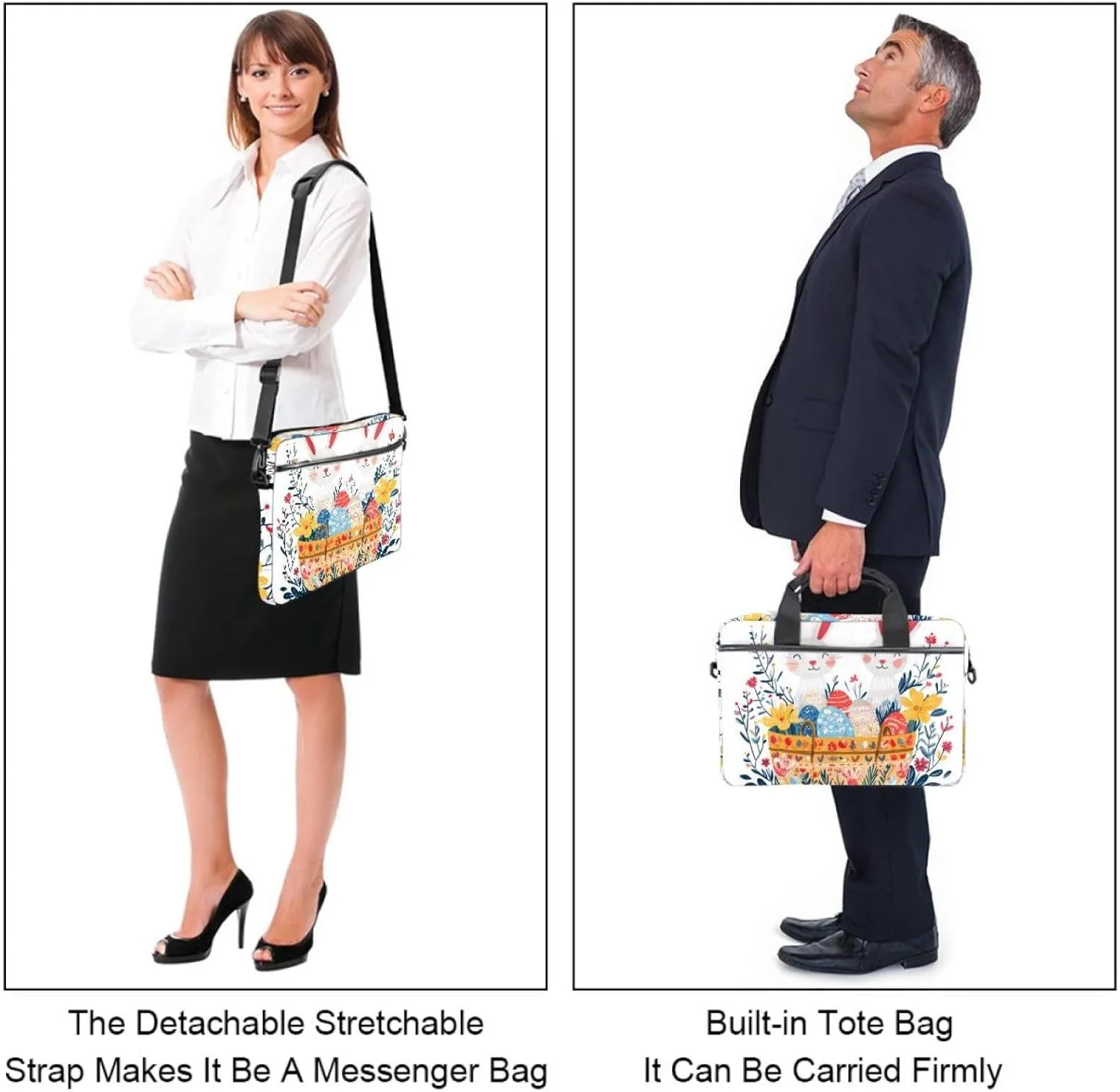 Laptop Bag Messenger Sleeve Easter Bunnies Easter Eggs Flowers and a Basket Portable Tote Laptop Case Work Business Bag