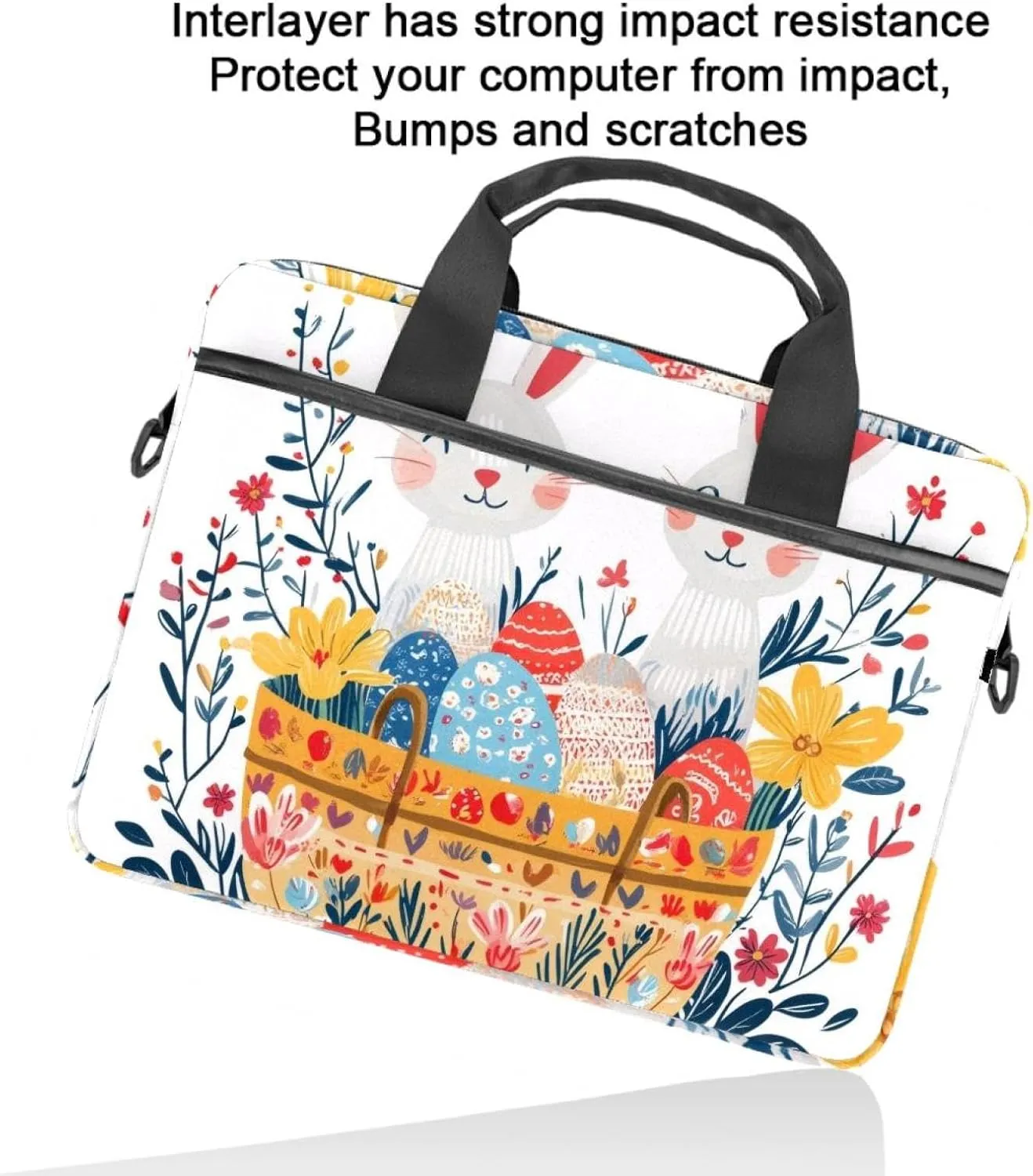 Laptop Bag Messenger Sleeve Easter Bunnies Easter Eggs Flowers and a Basket Portable Tote Laptop Case Work Business Bag
