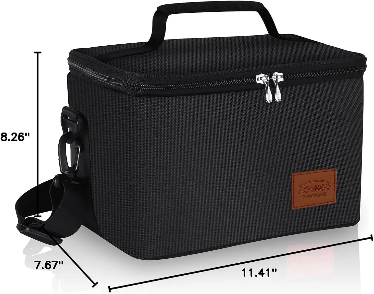Large Lunch Bag for Men Women Insulated Lunch Box Leakproof Reusable Lunch Cooler Tote with Shoulder Strap Adult Thermal Lunch Pail Black Lunchbox for Office Work Picnic Loncheras Para Hombres