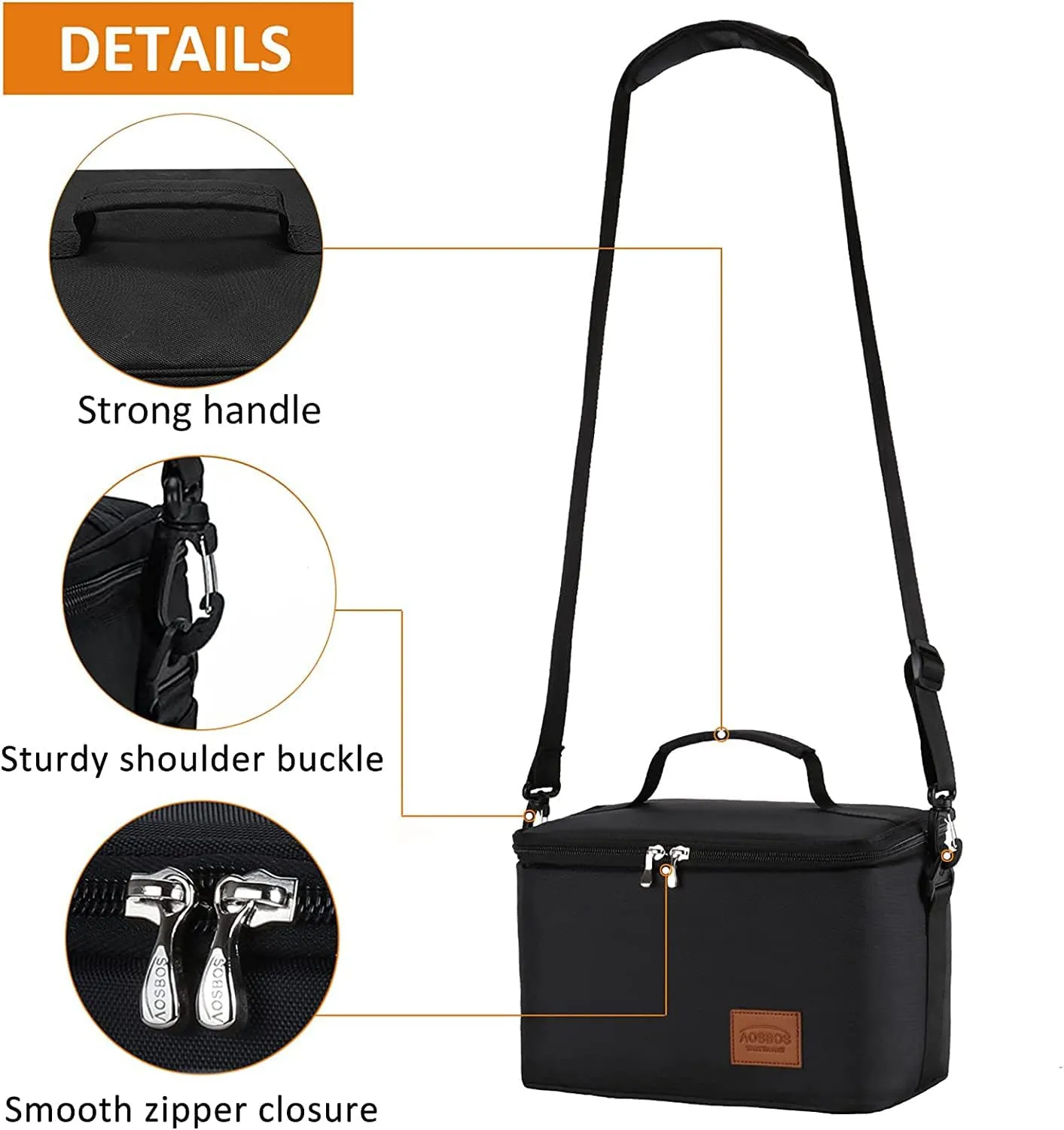 Large Lunch Bag for Men Women Insulated Lunch Box Leakproof Reusable Lunch Cooler Tote with Shoulder Strap Adult Thermal Lunch Pail Black Lunchbox for Office Work Picnic Loncheras Para Hombres