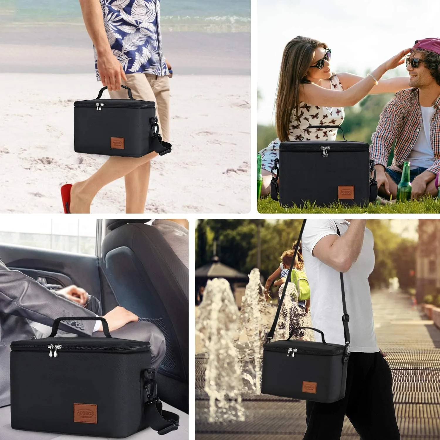 Large Lunch Bag for Men Women Insulated Lunch Box Leakproof Reusable Lunch Cooler Tote with Shoulder Strap Adult Thermal Lunch Pail Black Lunchbox for Office Work Picnic Loncheras Para Hombres