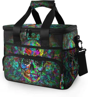 Large Skull Picnic Lunch Bag Insulated Reusable Tote Bag Freezable Portable Leakproof Lunch Box Waterproof Cooler Premium Basket For Picnic Travel Camping