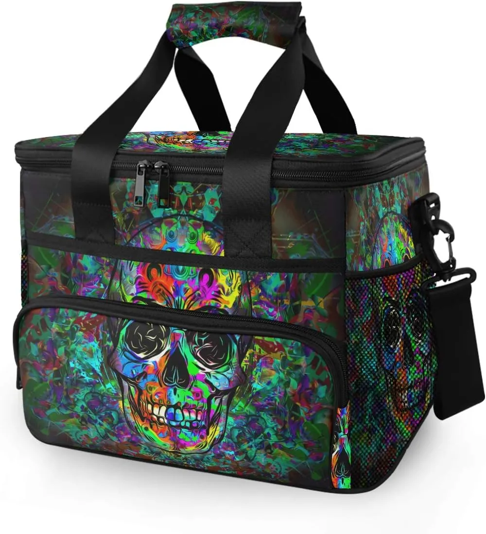 Large Skull Picnic Lunch Bag Insulated Reusable Tote Bag Freezable Portable Leakproof Lunch Box Waterproof Cooler Premium Basket For Picnic Travel Camping