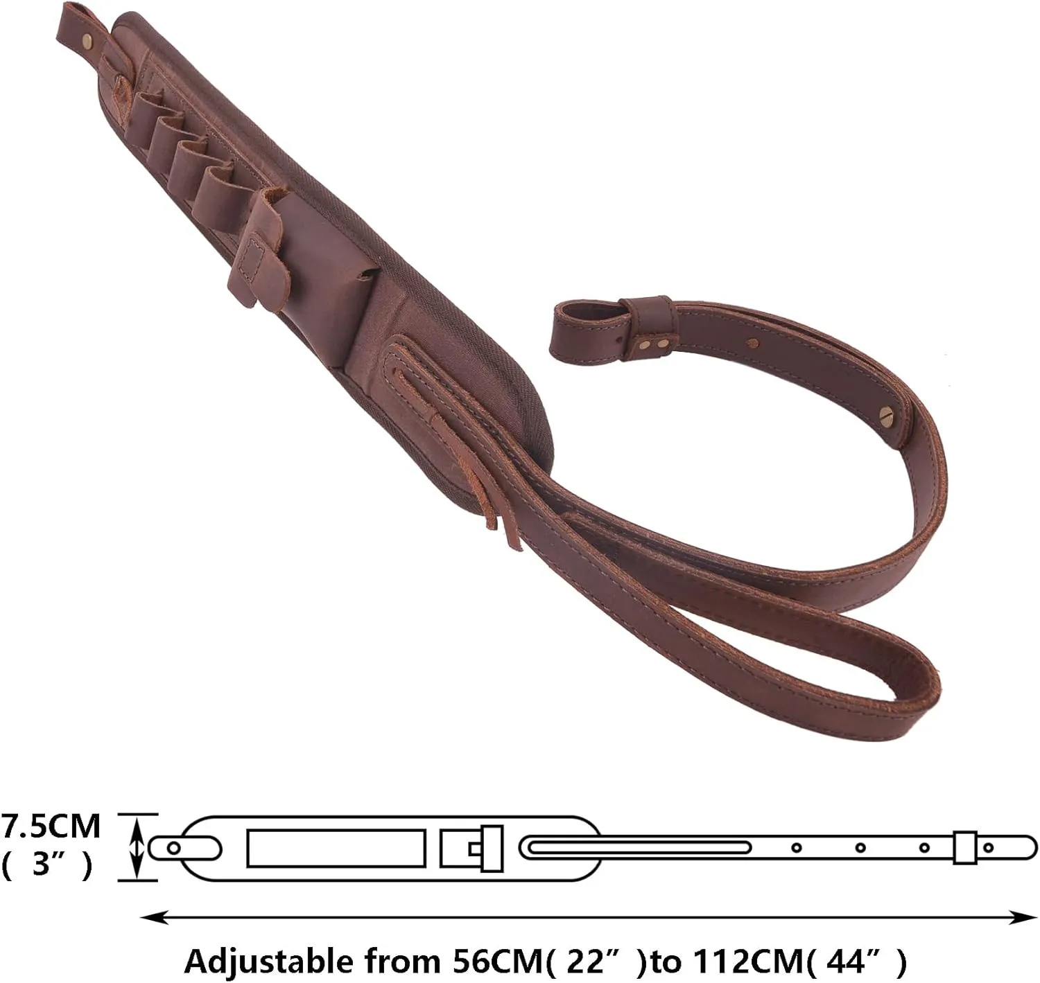 Leather Ammo Holder Rifle Sling Hunting Gun Strap for 30/30 .357 .45 .45-70 .22 12GA 20GA
